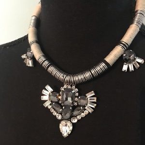 Charming Charlie black silver statement necklace